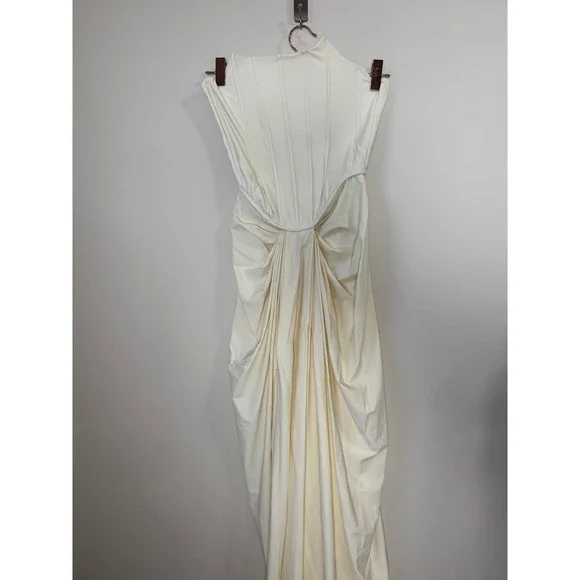 Cream Ruched Draped Strapless Gown Elegant Evening Formal Dress